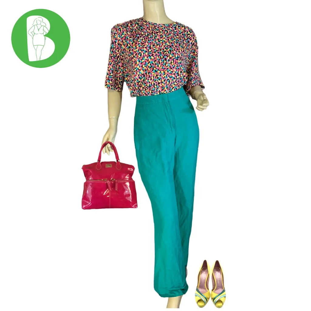 EVAN-PICONE TEAL GREEN LINEN BLEND STRAIGHT LEG TROUSERS (16) - Image 2