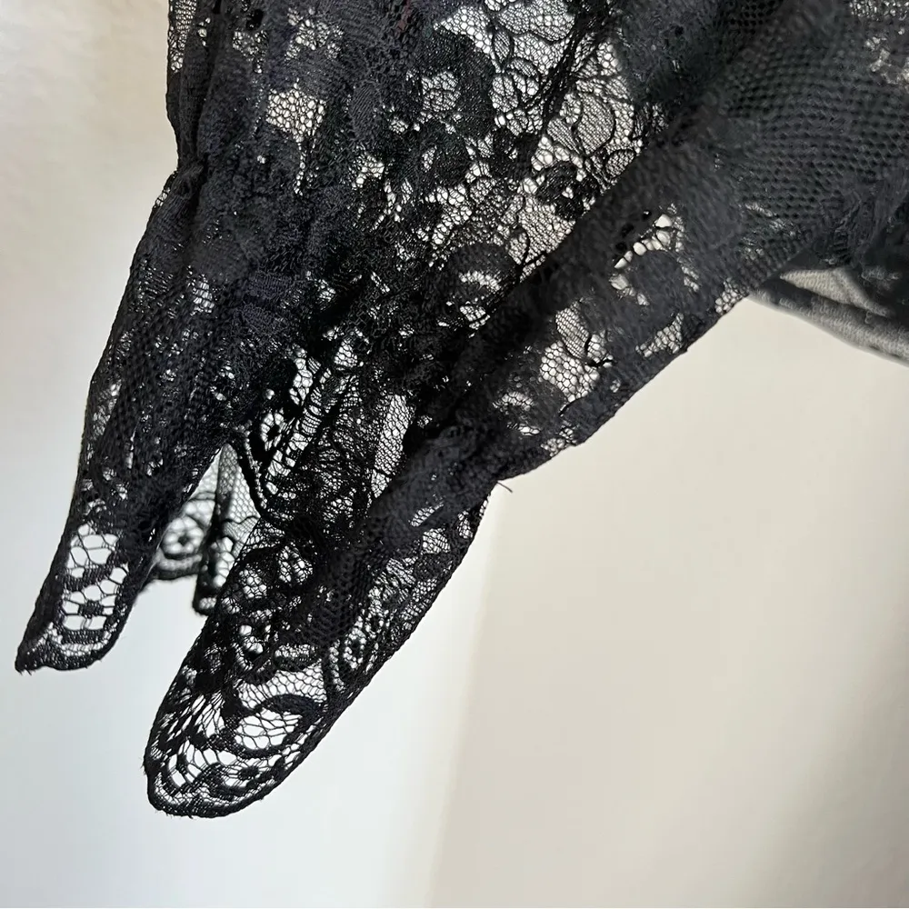 Elie Tahari Lace Long Sleeve Semi Sheer Dress Tie Front Lined Small - Image 7