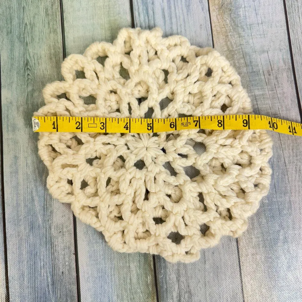 English Village Virgin Wool Knit Beret Ivory Hat 1970s Boho Cap Made in Korea - Image 4