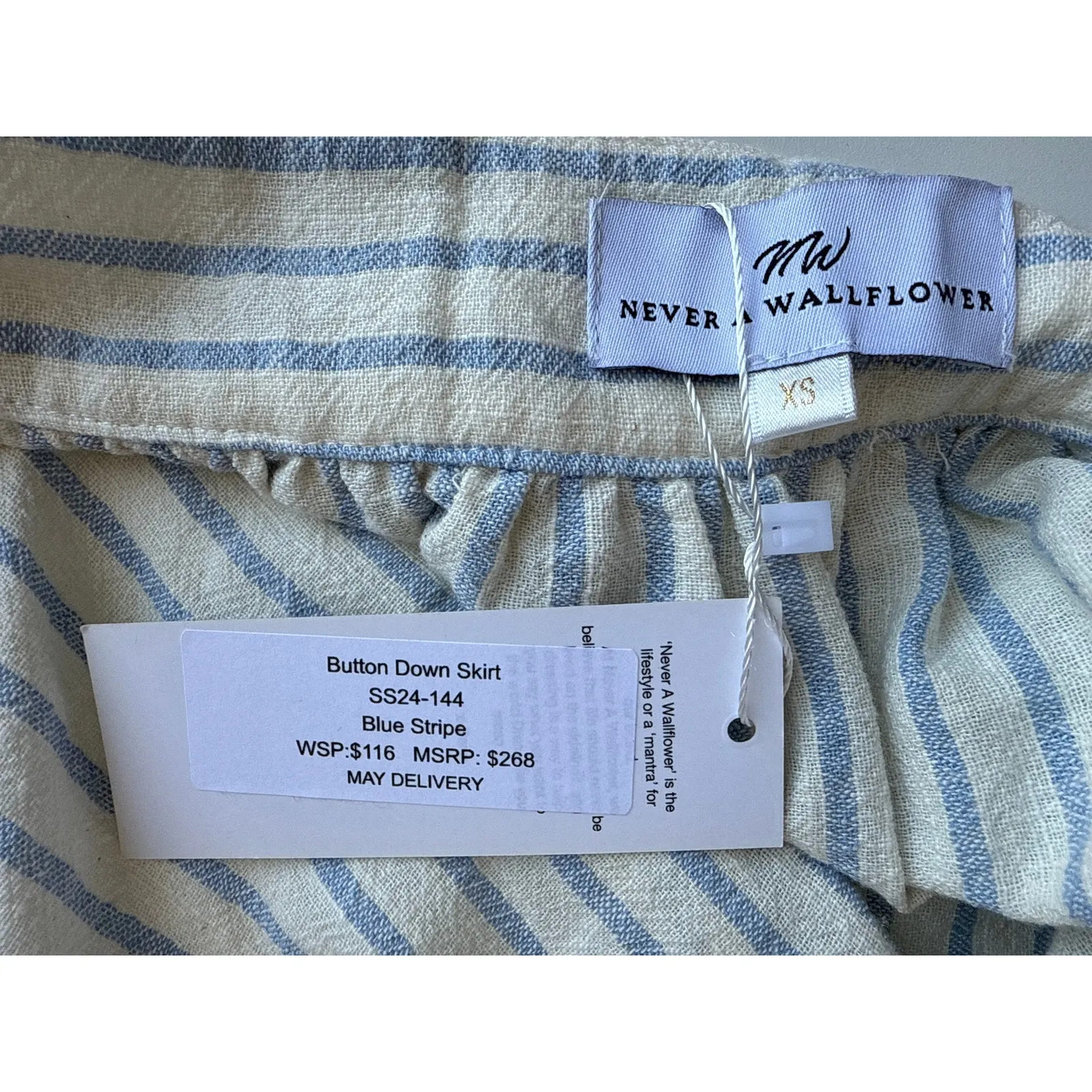 NWT Never A Wallflower Blue Stripe Button Down Midi Skirt Size XS - Image 6