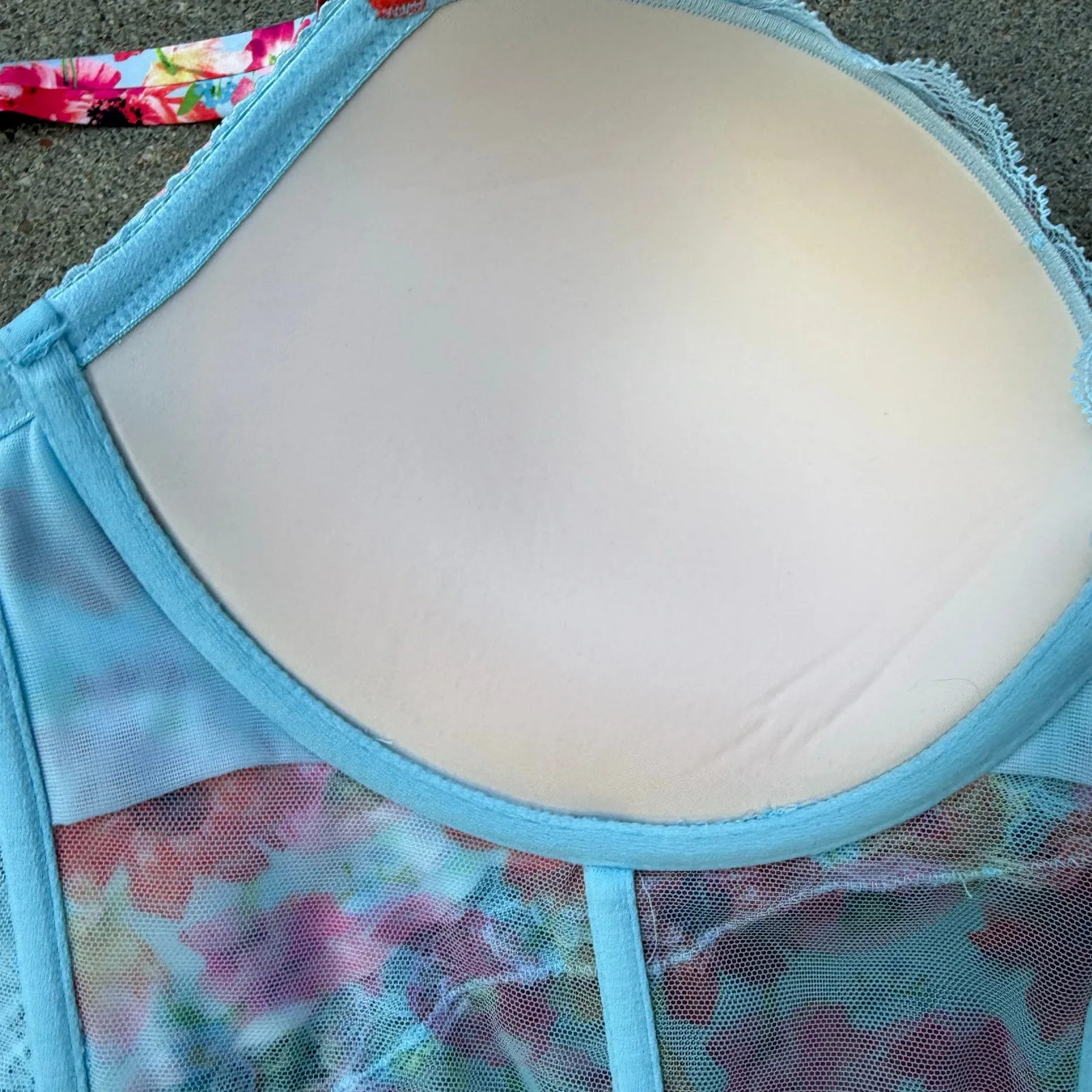 Victoria’s Secret 38D Very Sexy Blue Orange Poppy Shine Strap Corset Bra Bustier - Image 6