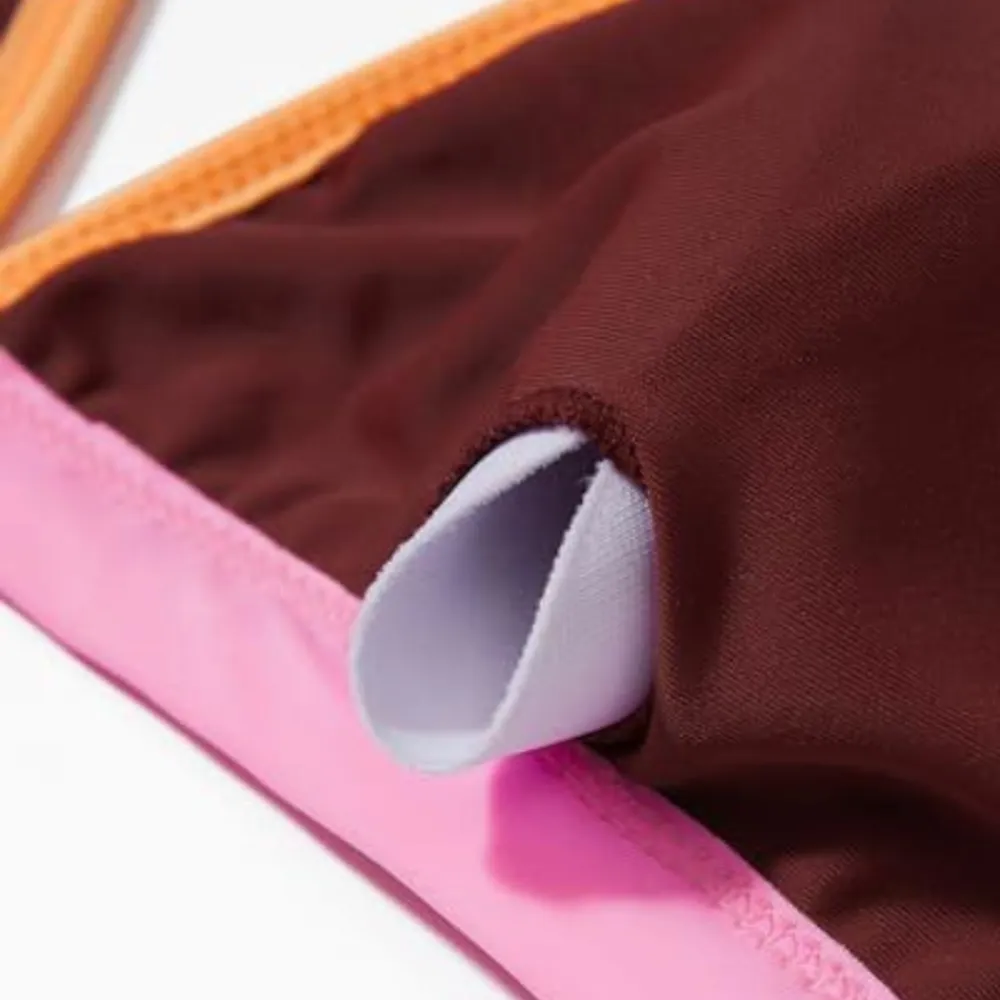 Womens Triangle High Cut Bikini Sets Sexy High Waisted Color Block Brown Size XL - Image 3