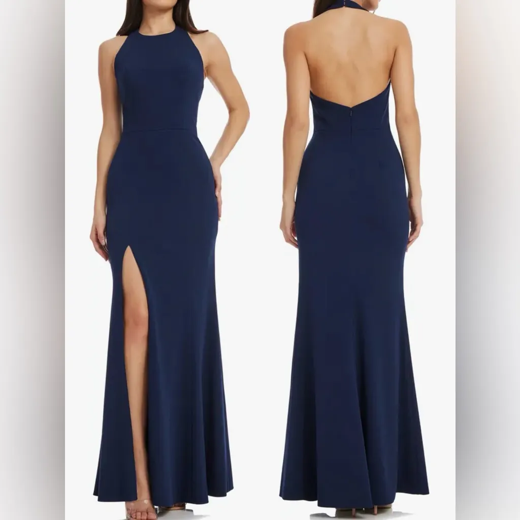 NEW Dress The population Paige Halter Neck Mermaid navy Gown Sz L - Image 2