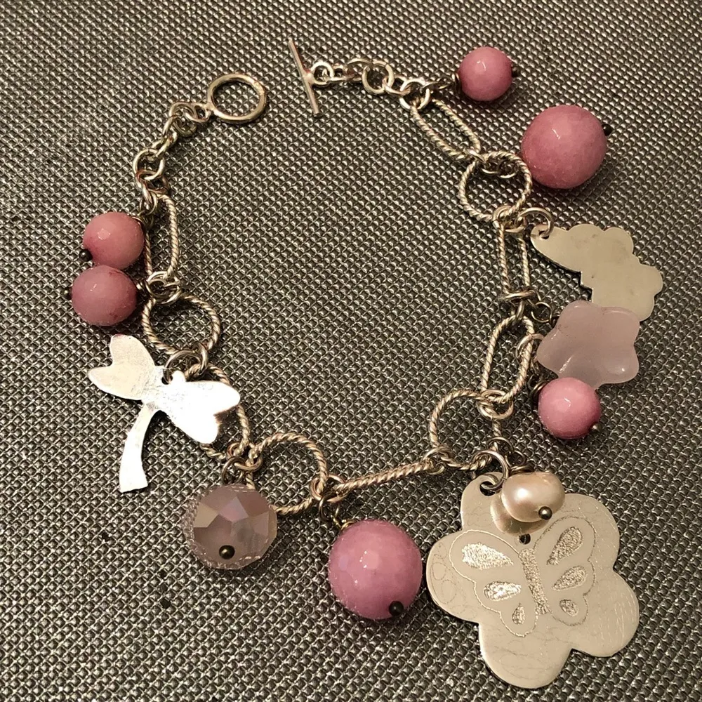 925 STERLING SILVER BRACELET WITH PINK BEADS - Image 2