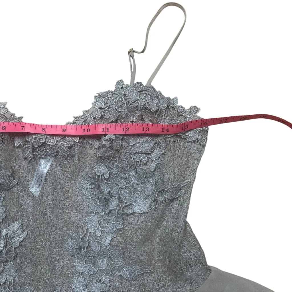 Flora Nikooz Showstopper Sheer Lace and ruffle teddy Blush and silver medium - Image 8