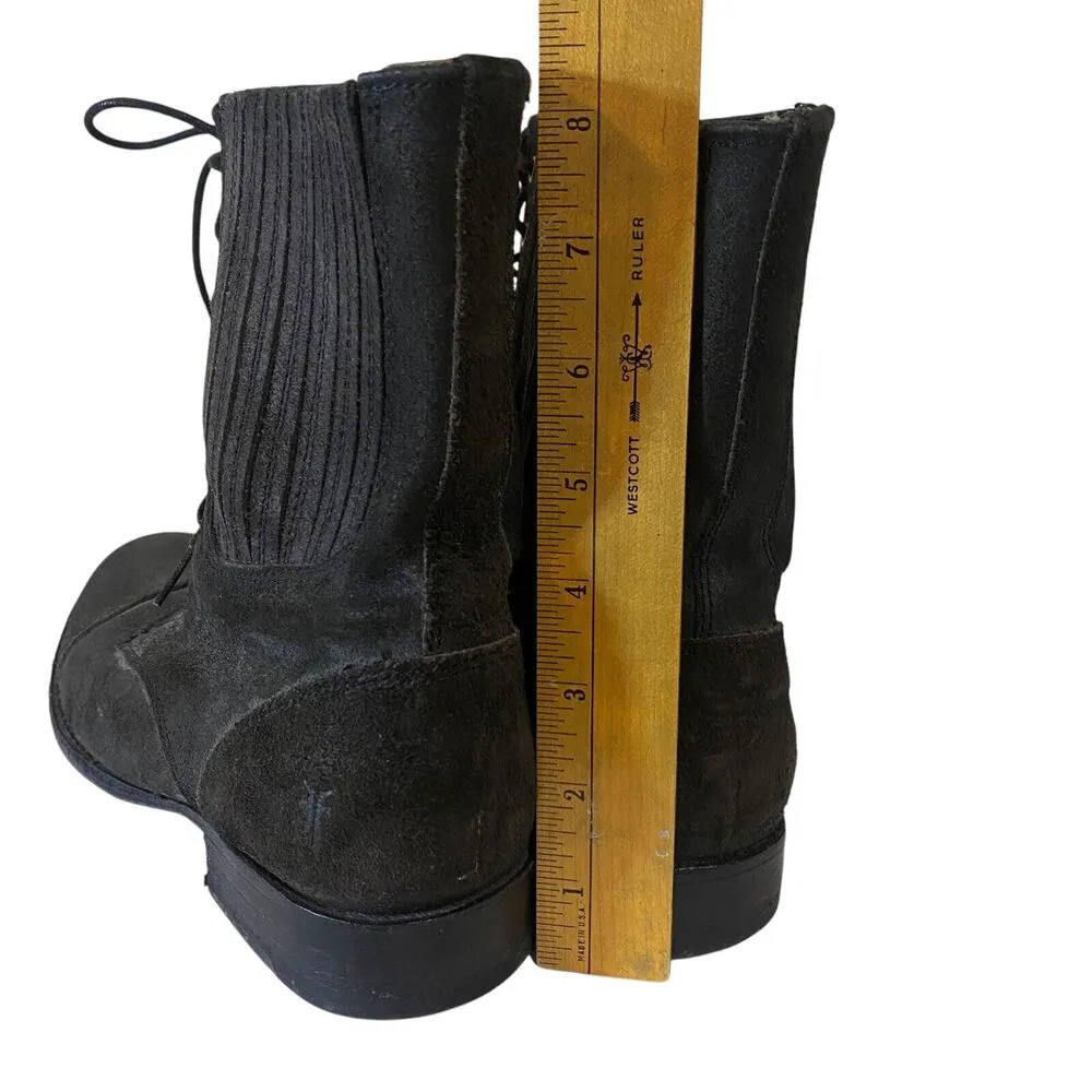 FRYE Women's Gray Lace Up Suede Combat Chelsea Boots Sz 9.5 B Almond Toe - Image 8