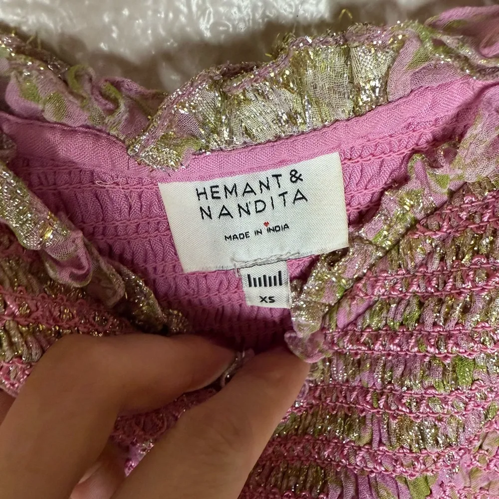 HEMANT & NANDITA Hera Puff Sleeve Dress in Orchid Pink size xs - Image 4