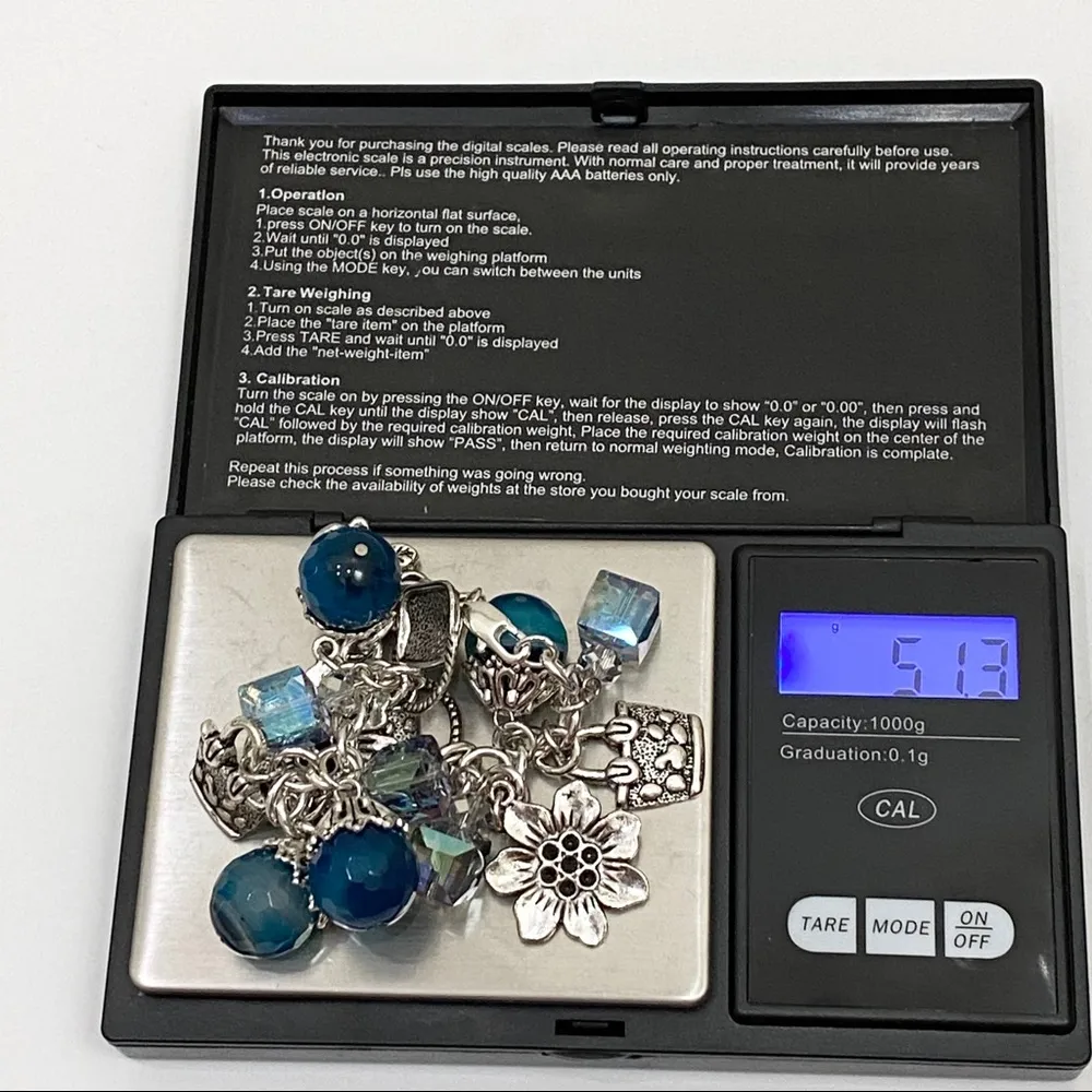 Handmade Blue/Silver Loaded Charm Bracelet - Image 7