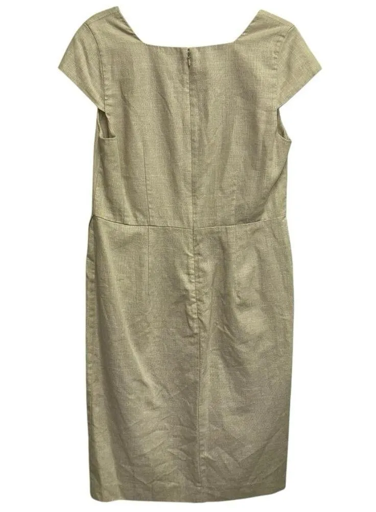 Ann Taylor Linen Blend Square Neck Faux Wrap Cream Dress - Image 3