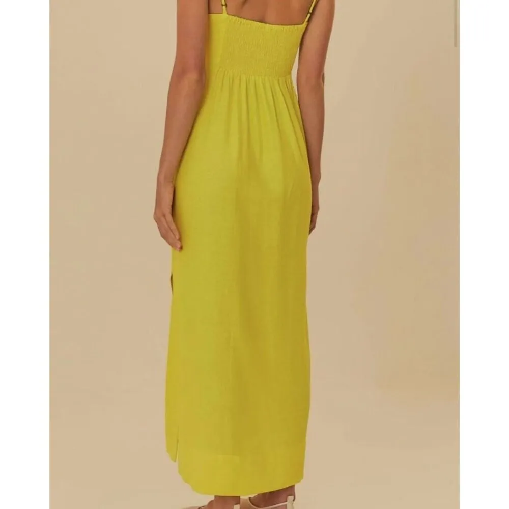 NWOT Farm Rio Linen Blend Yellow Sleeveless Midi Dress Size S - Image 4