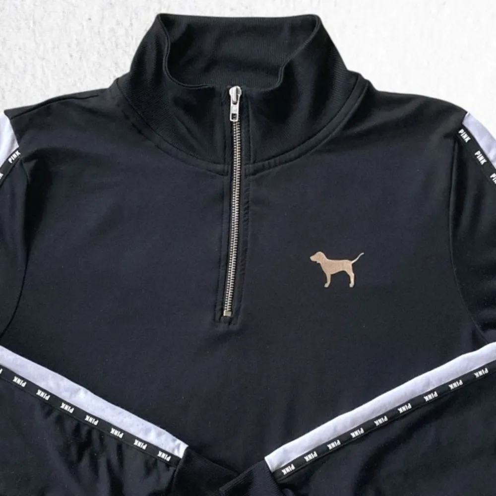 VS Glare Pink Logo Women’s L Black Track Pullover with White Stripes Y2K - Image 4