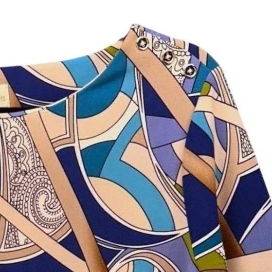 Chicos Abstract Blouse Large‎ Art To Wear Novelty Surrealist Belt Multicolor - Image 4