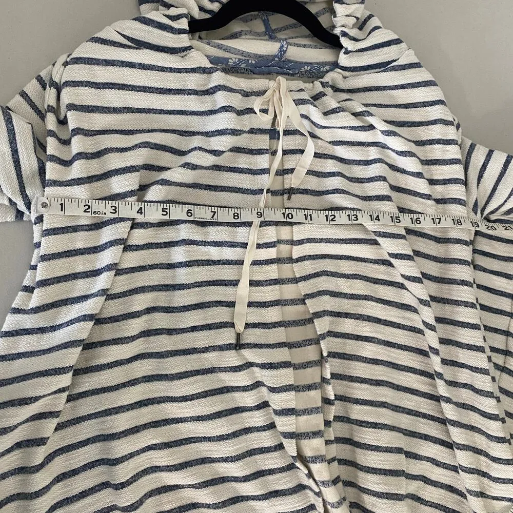 Anthropologie Saturday Sunday Blue White Striped Lace Hoodie Cardigan Medium - Image 6