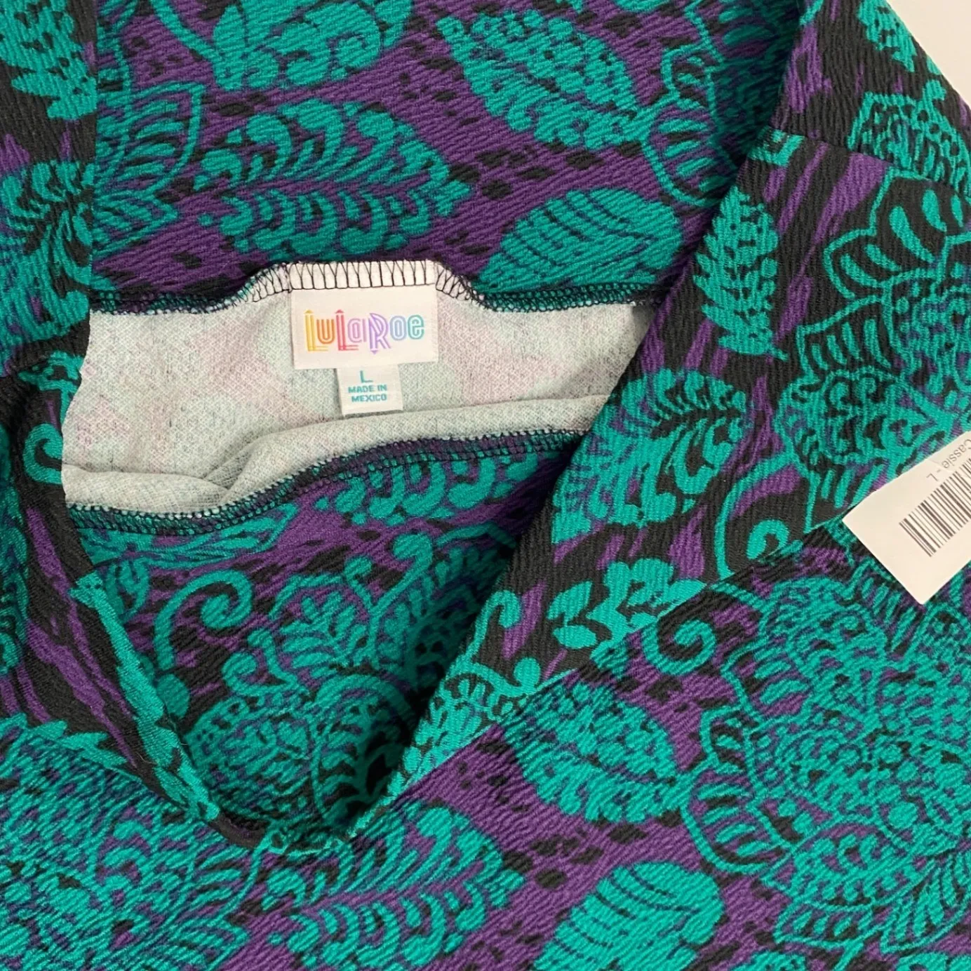 LuLaRoe Cassie Pencil Skirt Purple Teal Floral Textured Knit Size L - Image 4