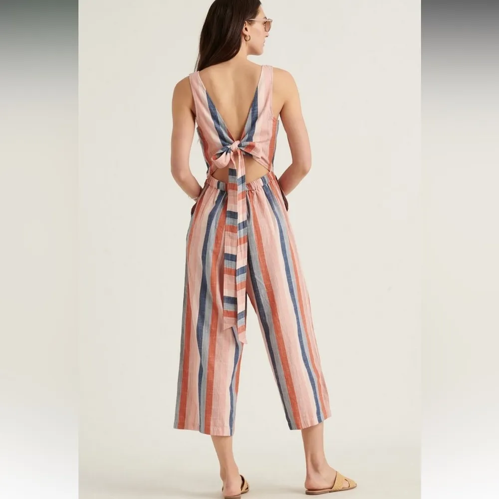 NWT  Blake Orange Strip Tie Back Wide Leg Jumpsuit M - Image 4