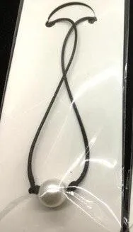 Leather Cord Pearl Necklace Black - Image 2