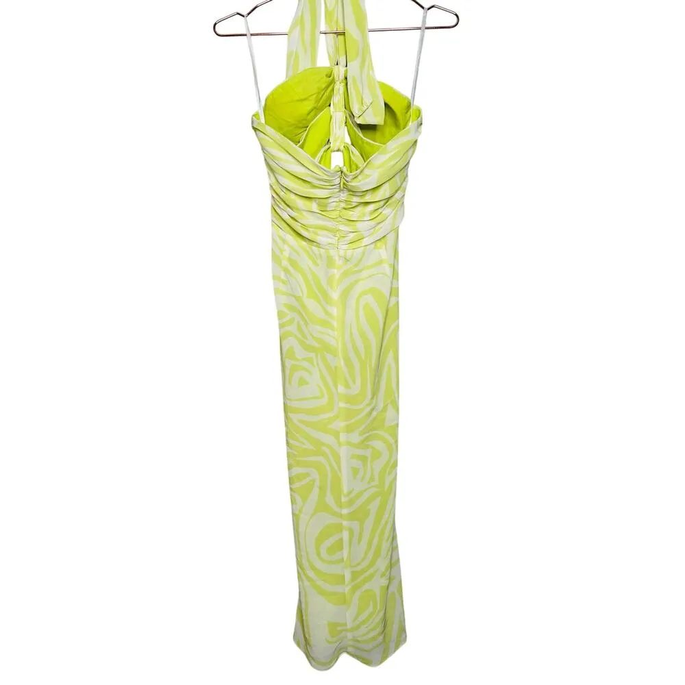 RONNY KOBO Green Printed Floral Knotted Neckline Waist Cutout Halter Dress 6 - Image 5
