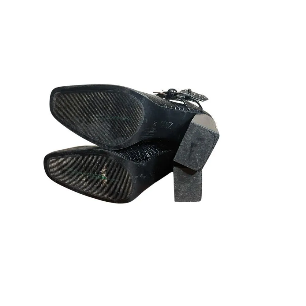 Zara Black Faux Crocodile Skin Pattern Reptile Heel Ankle Booties EUR 37 US 6.5 - Image 10