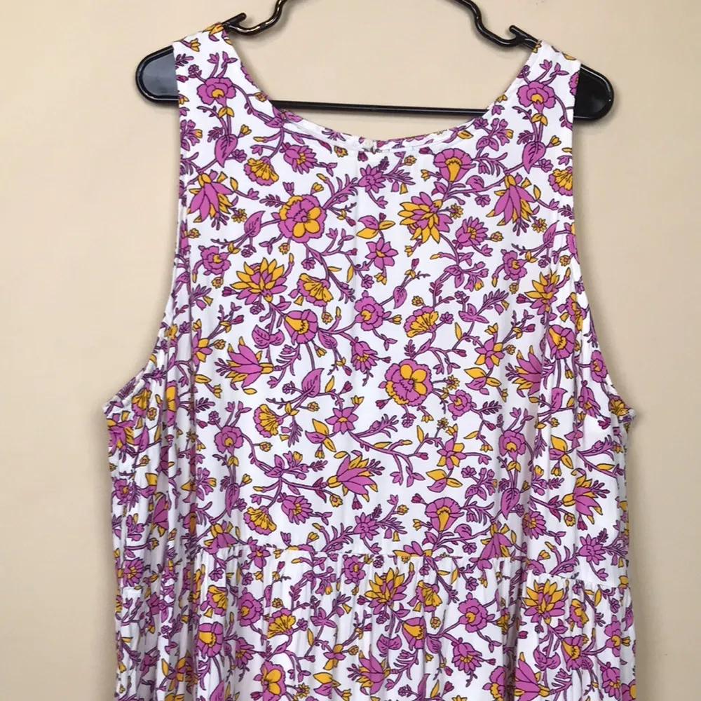 Old Navy Women’s Boho Floral Print Defined Waist Tiered Bottom Tank Dress - Image 2