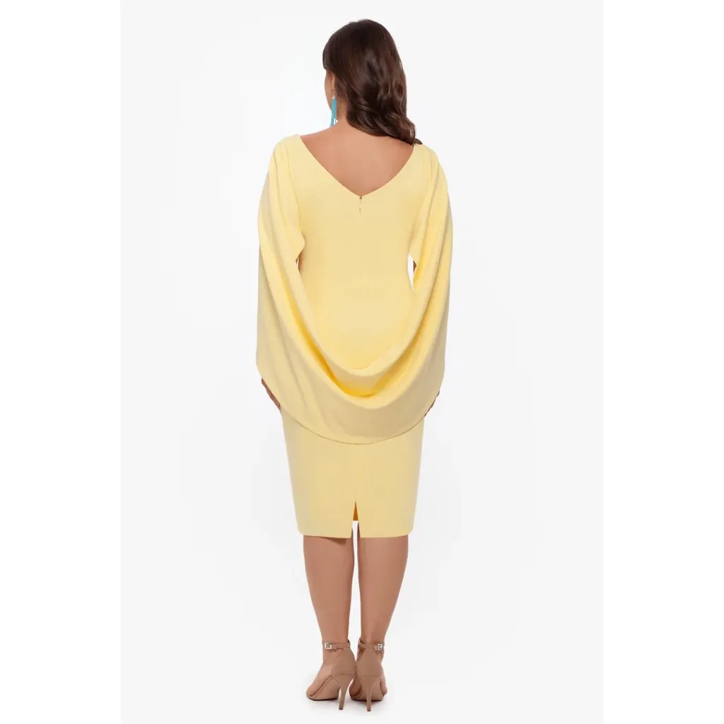 BETSY & ADAM Jordan Cape Sleeve Crepe Sheath Dress in Yellow Size US 8 - Image 3