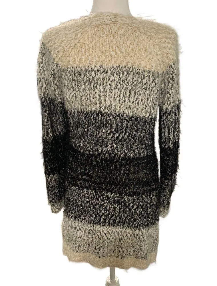 Carapace | Ombre Neutral Long Sleeve Fuzzy Round Collar Cardigan Size Small - Image 4