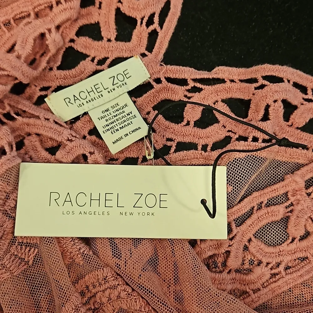 💕RACHEL ZOE💕 Scallop Trim Embroidered Lace CoverUp Dress ~ Dusty Rose OS NWT - Image 8