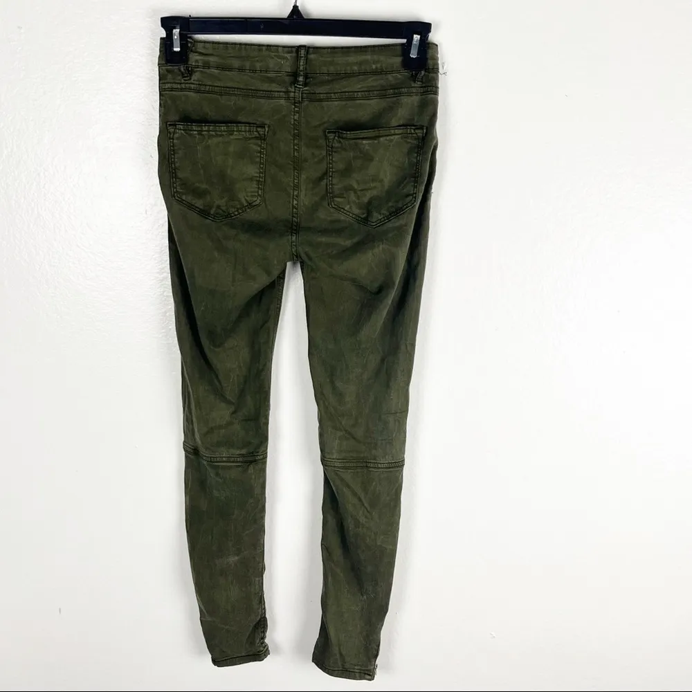 ZARA WOMAN Premium Denim Collection Army Green Moto Style Pants, Size 4 - Image 2