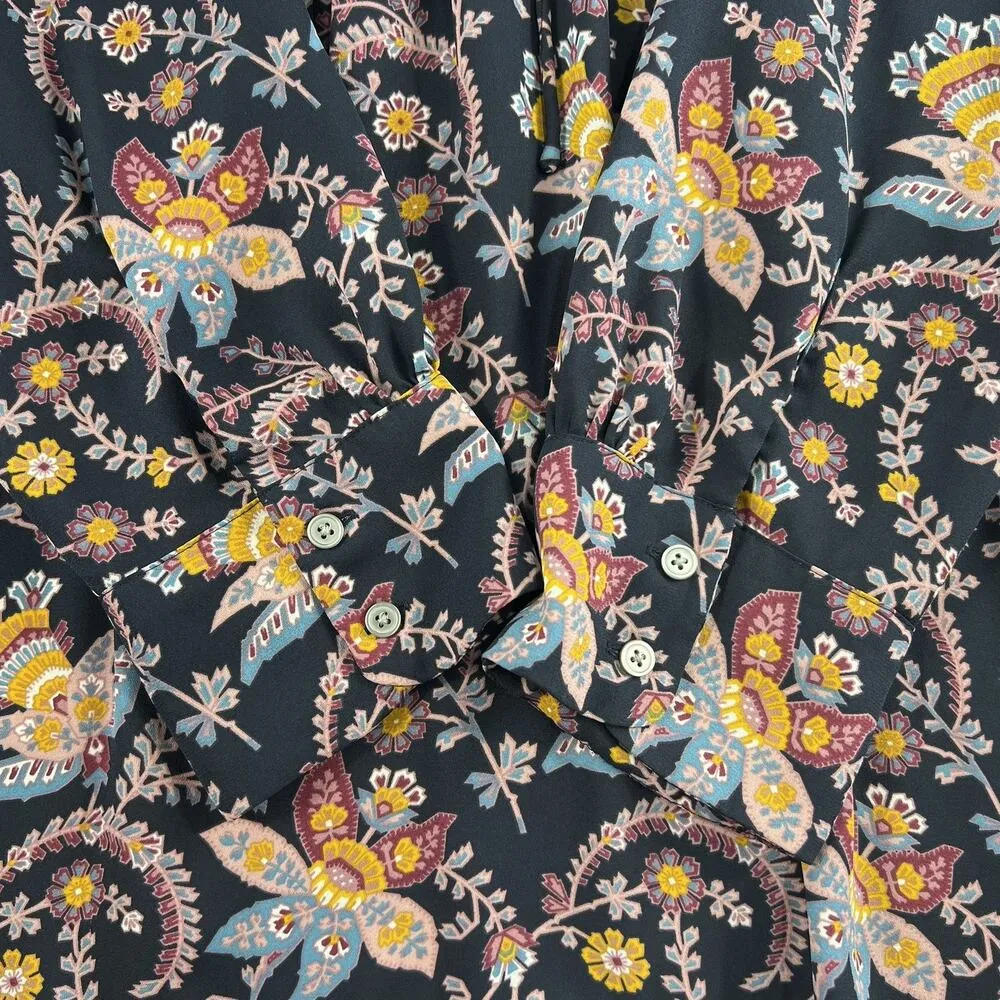 LOFT XL Tunic Top Blouse Relax Fit Blue Floral Long Sleeve Button Front Boho - Image 3