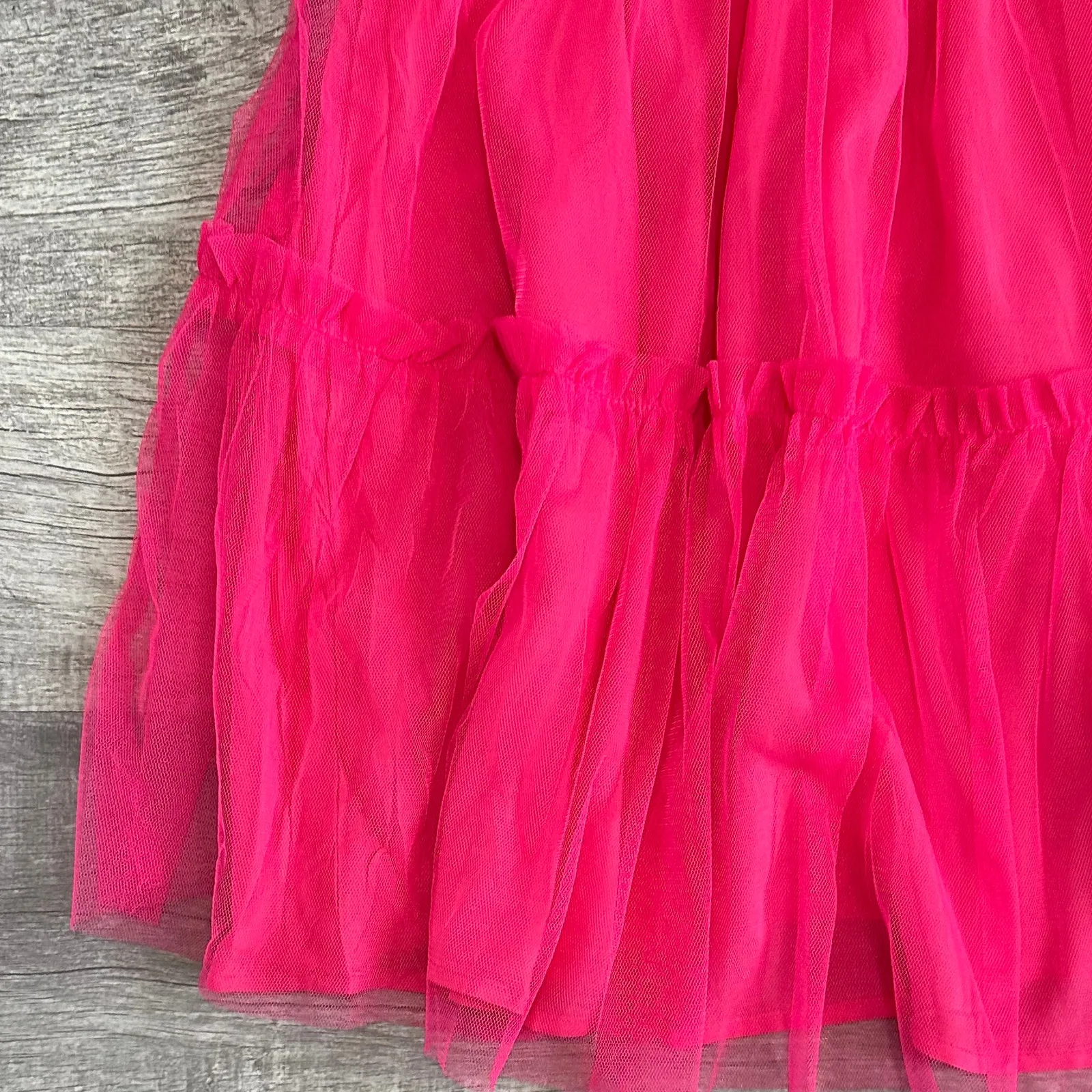 &Merci Ruffle Sleeve Sheer Tulle Short Dress NEW Womens L Hot Pink Mesh Tiered - Image 4