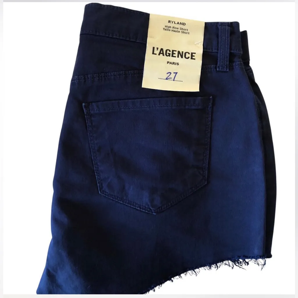 L'AGENCE Paris Ryland Dark Navy High Rise Raw Hem NWT Shorts!! - Image 3