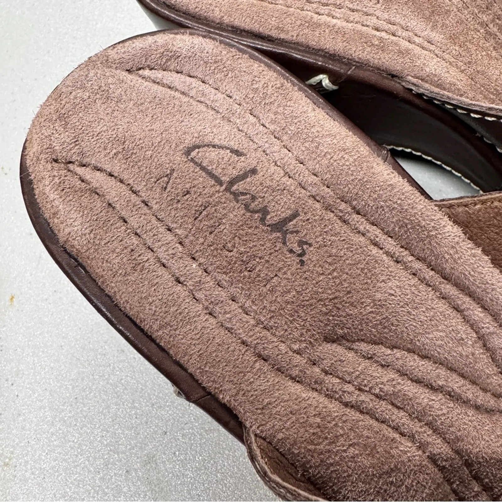 Clarks Brown Leather Wedge Platform Clog Wedge Shoes Womens 7 Y2K Slip On - Image 2