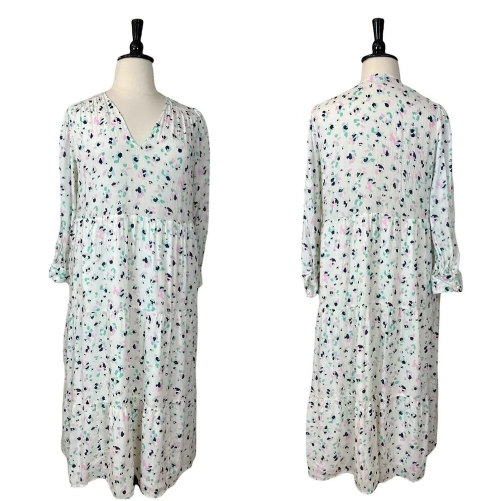 A New Day Target Midi Dress White Pink Blue V-neck Peasant Style Women's Size XL - Image 11