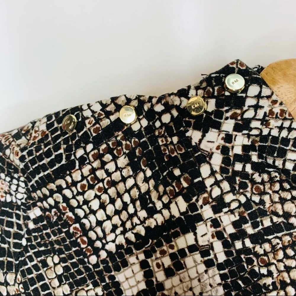 Karen Millen Snake Print Brown Black Thin Turtleneck Silver Snaps  Small - Image 3