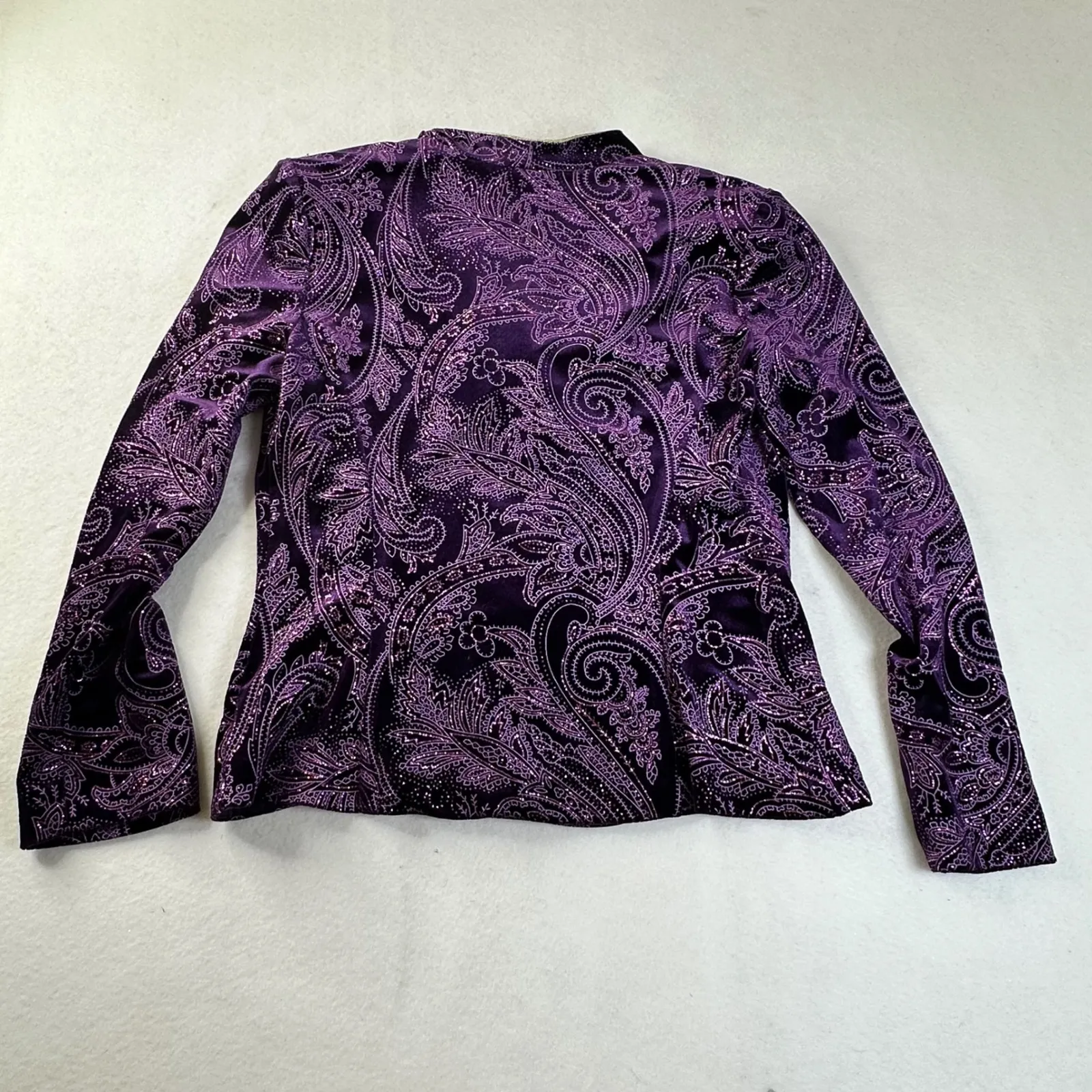 Madison Leigh Purple Velvet Paisley Beaded Jacket Blazer 90s Y2K Size 8 - Image 6