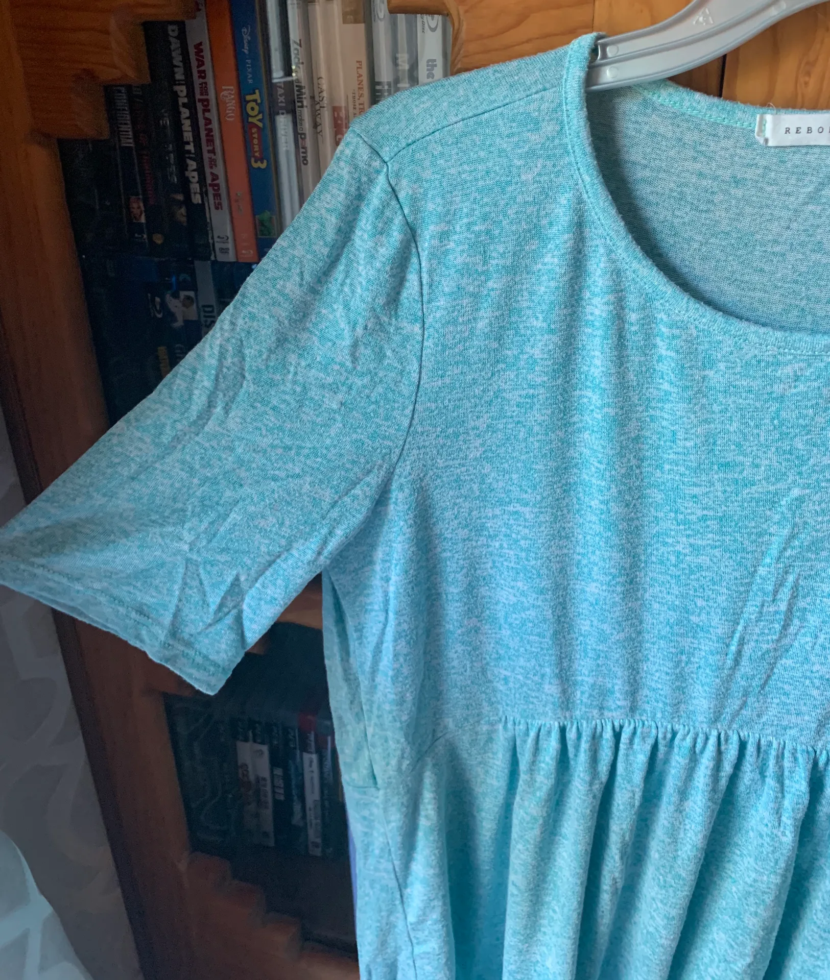 Turquoise Blue Short Sleeve Tunic Dress - Image 3