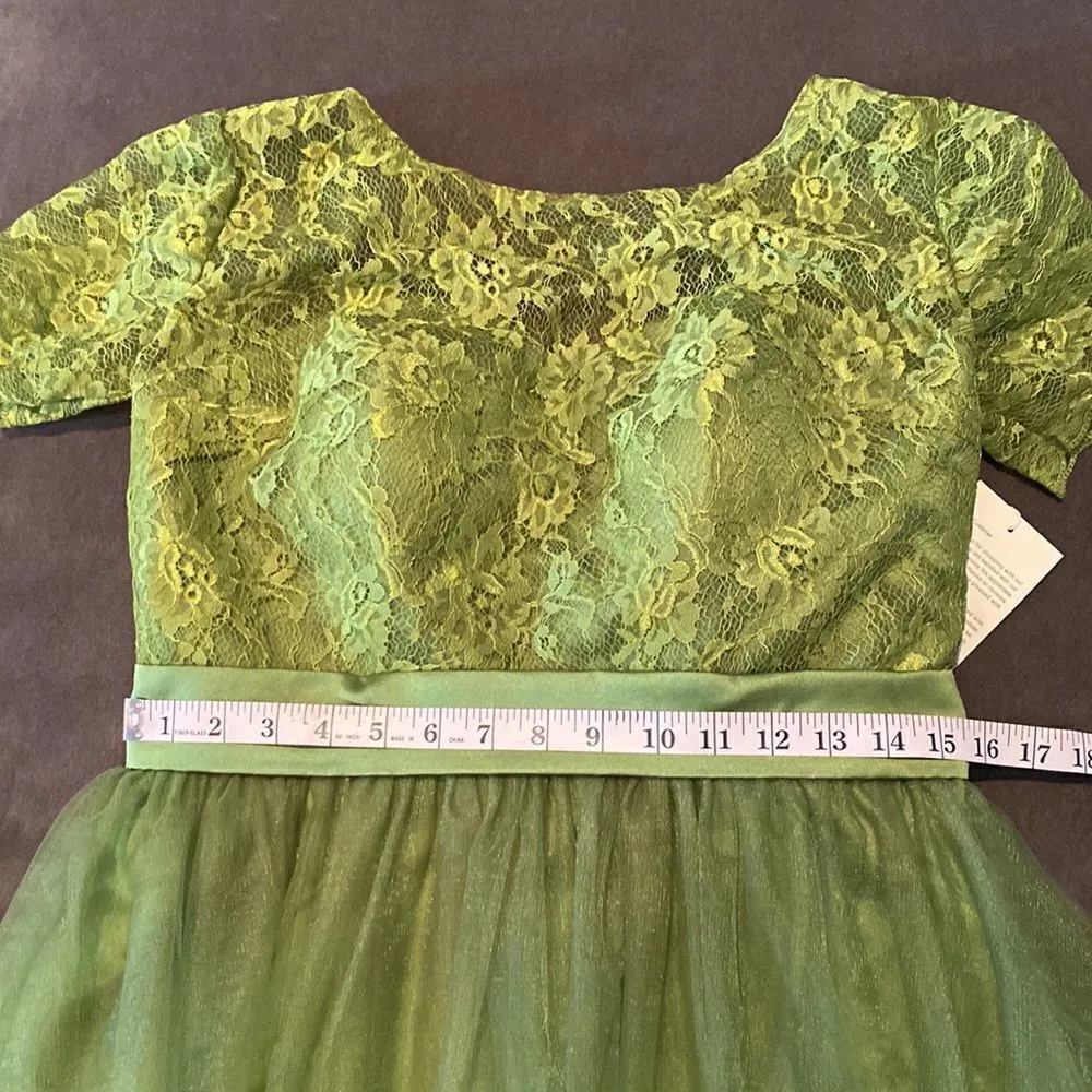 Women’s Full Length Tulle & Lace Sort Sleeve Dress with Zip Up Back Size 12 NWT Green - Image 8