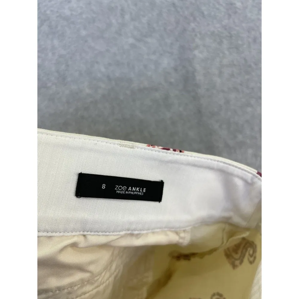LOFT Ann Taylor Women's ZOE Ankle Pants Off White Paisley Print Size 8 Cotton - Image 6