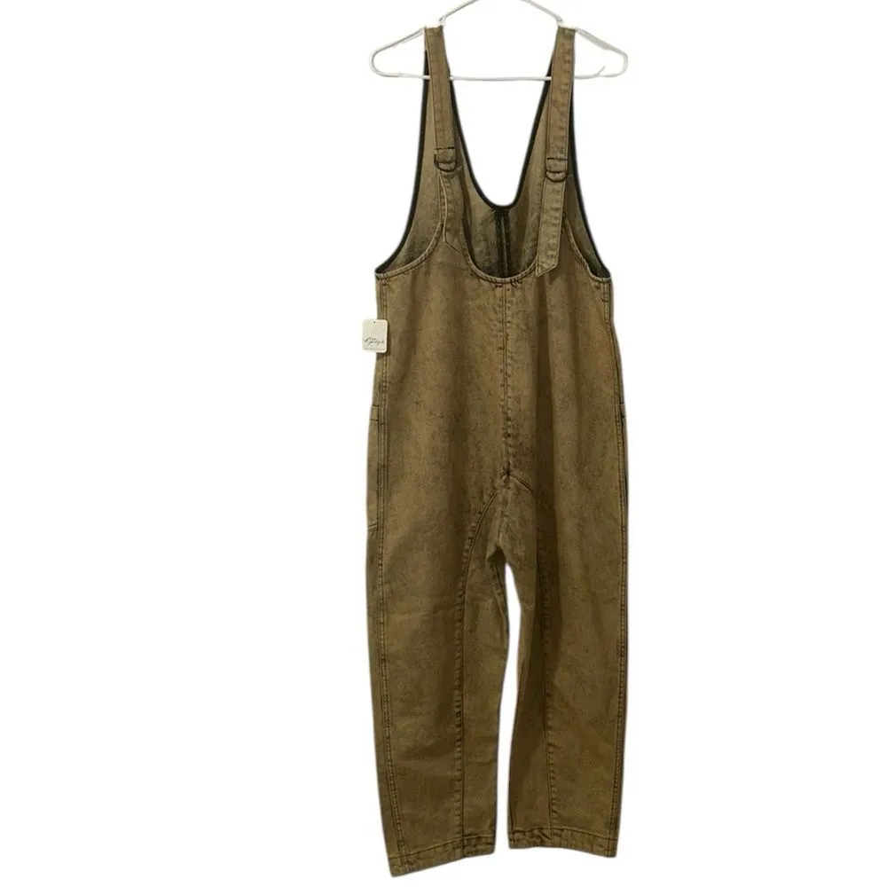 WE THE FREE People HIGH ROLLER Cotton Denim Moss Stone Jumpsuit(Size Small) - Image 4