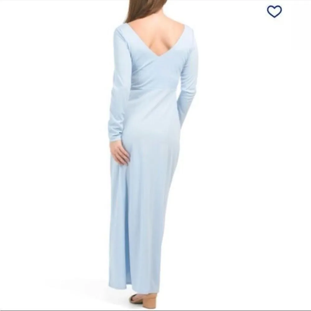 WAYF Long Sleeve Faux Wrap Surplice Front Dress Rosette Powder Blue M NWT - Image 2