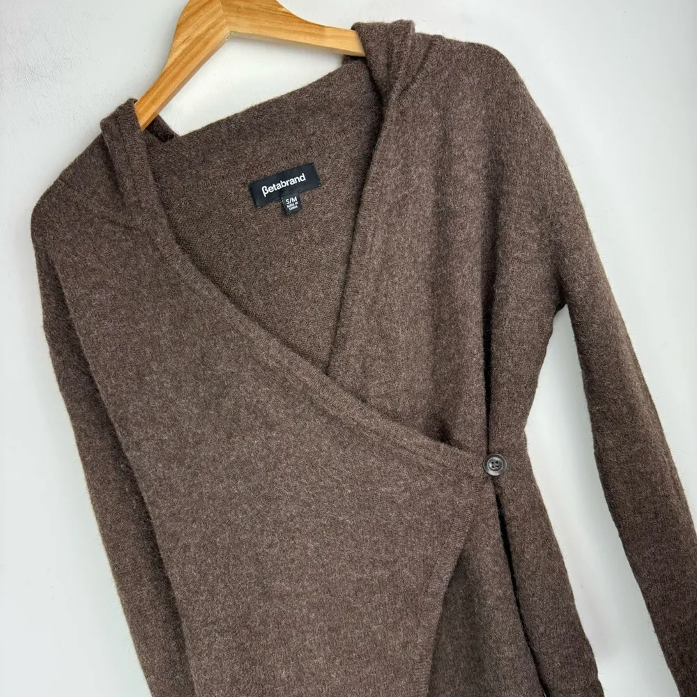 Betabrand Black Sheep Wool Alpaca Wrap Cardigan Sweater Brown Sz S/M - Image 4