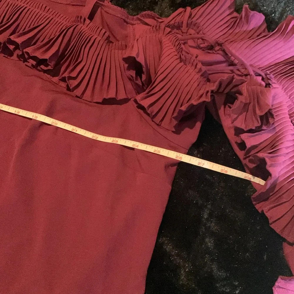 Women's Plus Size 22 Eggplant Ruffle Lace Up Sleeve Cold Shoulder Statement Top - Image 6