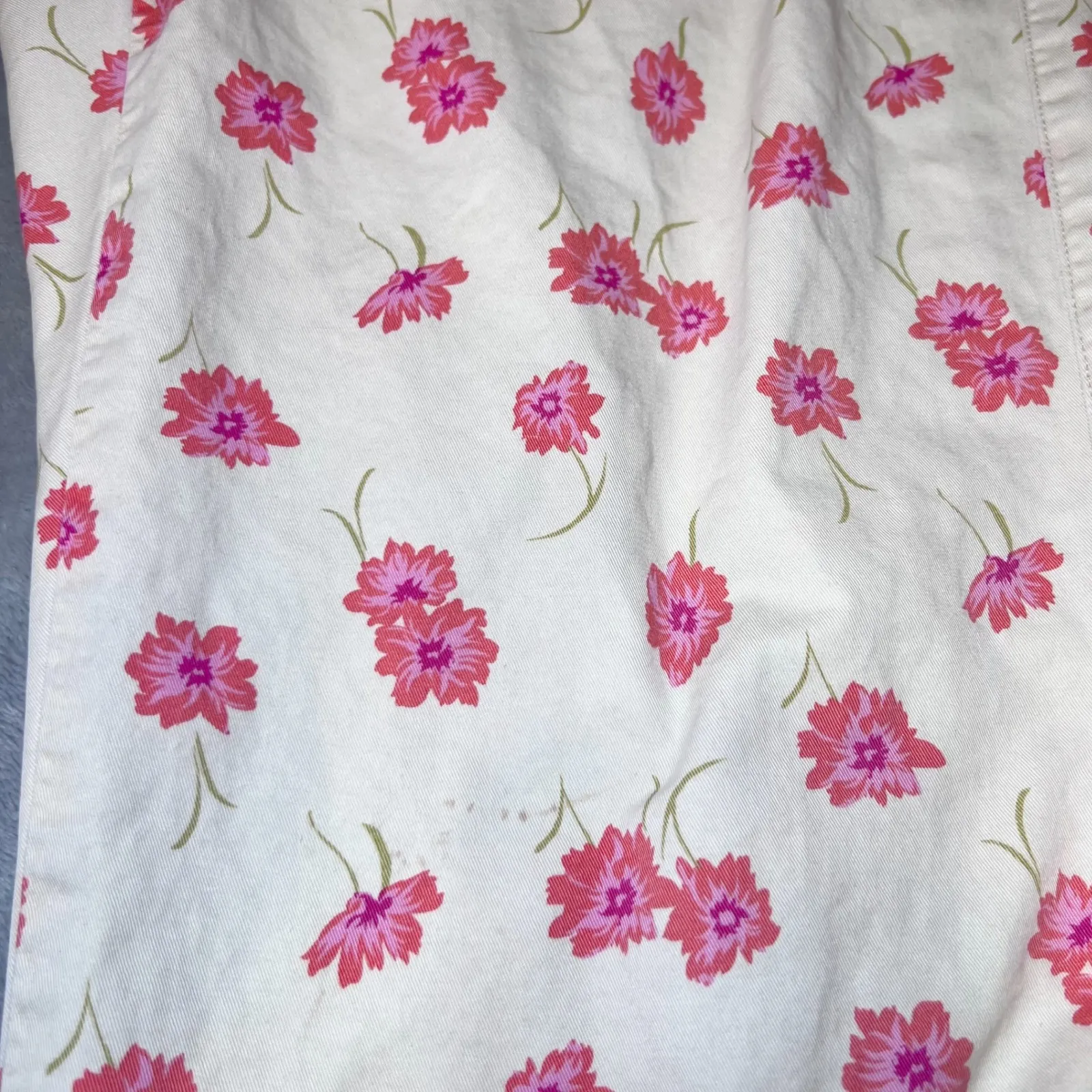 Liz Claiborne Floral Print Pants Womens 12 Cream with Pink Flowers Casual Boho - Image 10