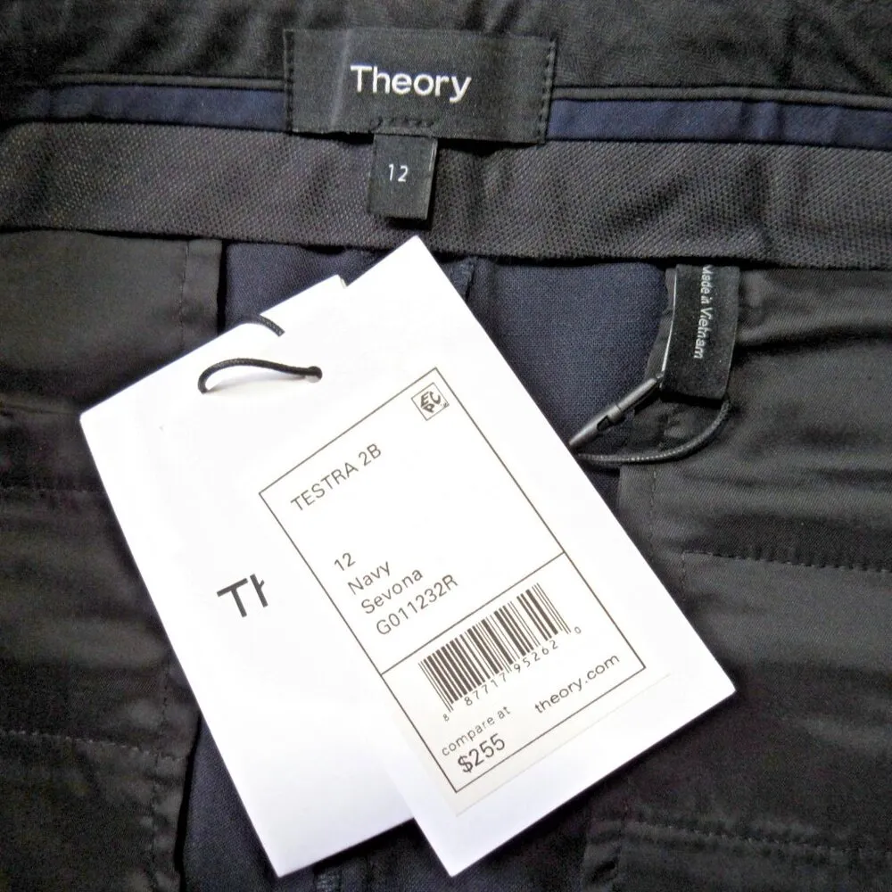 NWT Theory Testra Sevona in Navy Stretch Wool Tapered Slim Ankle Pants 12 - Image 3