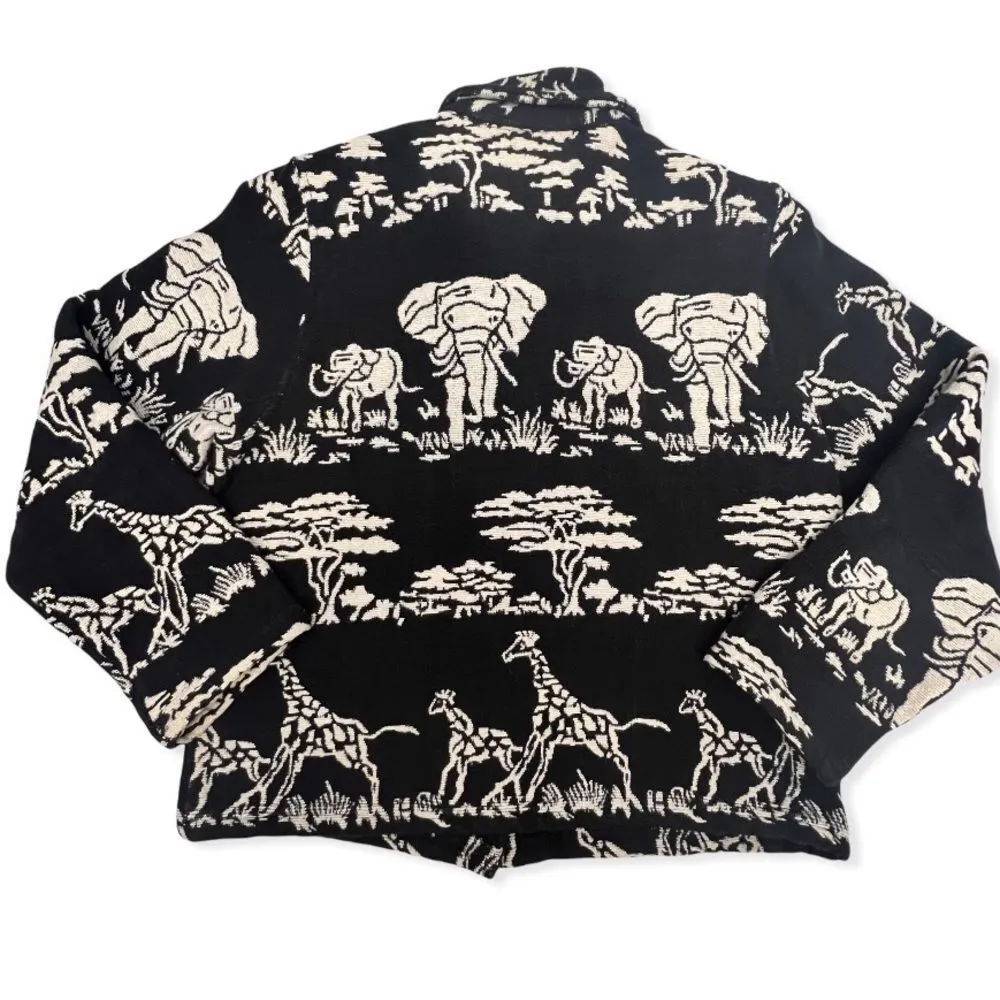 Vintage New Identity Elephant & Giraffe Safari Print Tapestry Jacket Size M - Image 12
