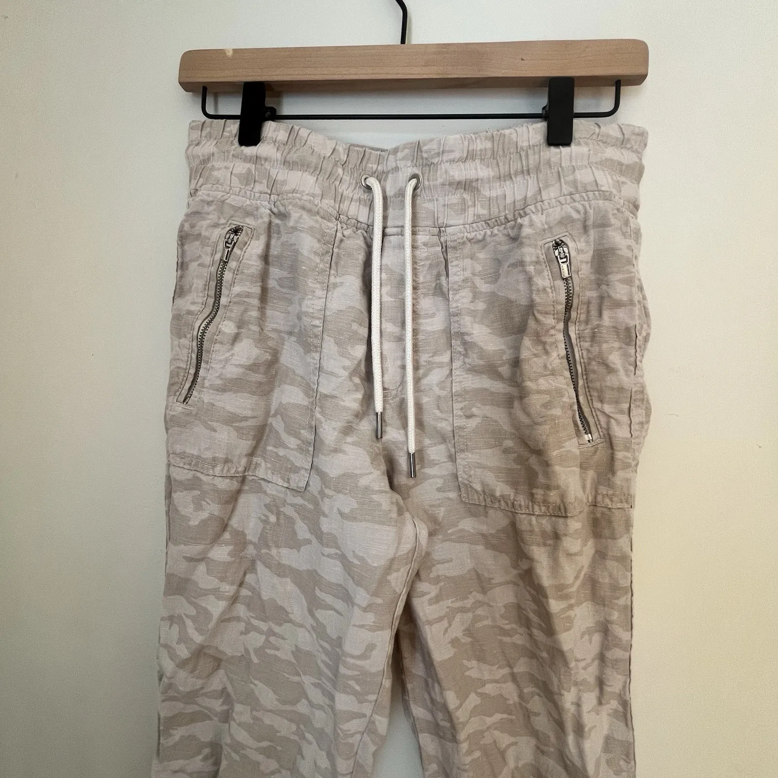 Athleta Cabo Tide Linen Jogger Pants Women's Camo Pull On Zip Pockets Size 4 - Image 4