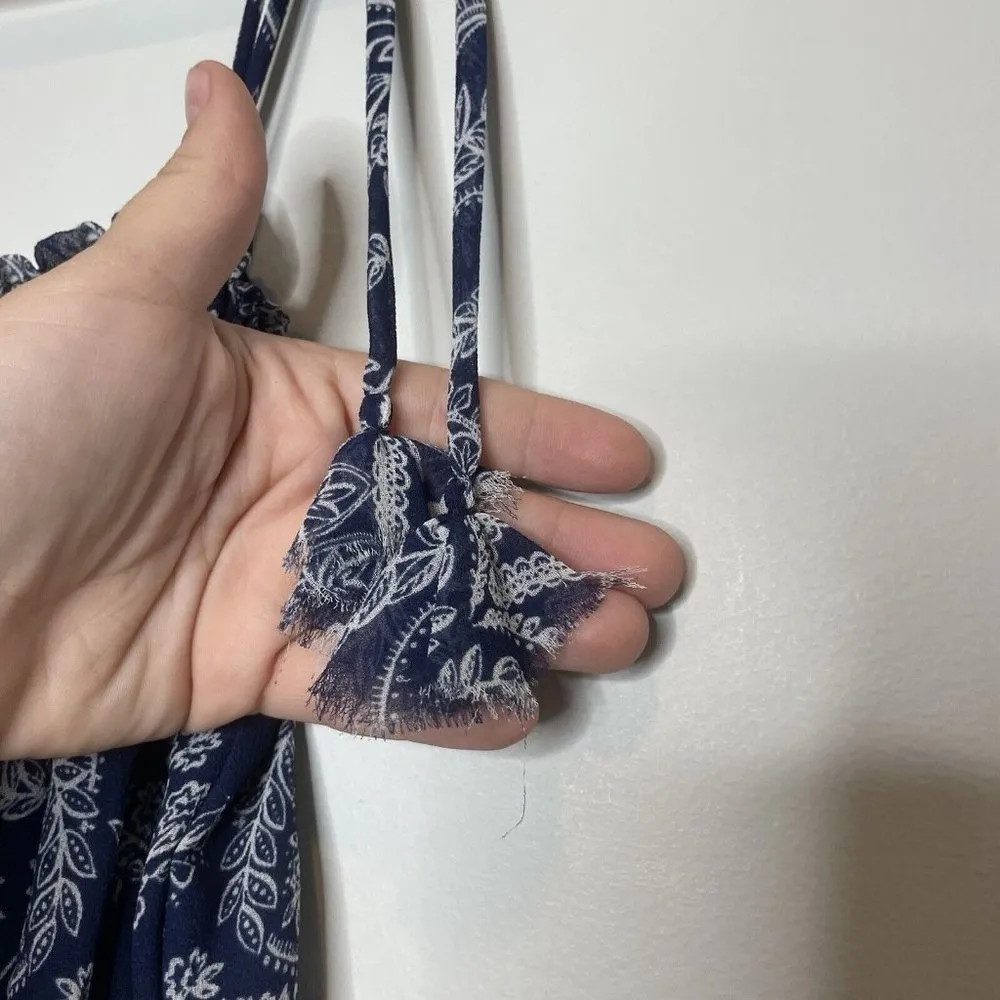 MISA Los Angeles Blue Sleeveless Tie Strap Smocked Neck Maxi Dress Size Medium - Image 9