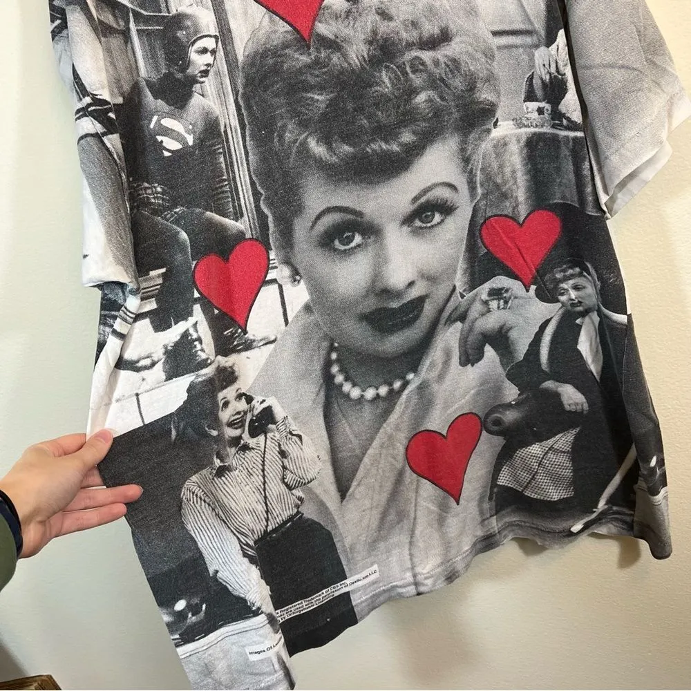 Vintage Fruit of the Loom I Love Lucy All Over Print Single Stitch Shirt XL - Image 5