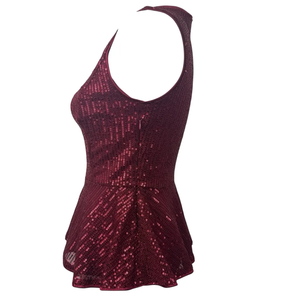 Grace Karin Red Sequin Peplum Sleeveless Blouse Top Size Small Holiday Party - Image 13