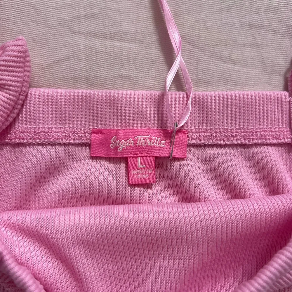 Sugar Thrillz Pink Ribbed Top with Bow Straps Size L - Image 2