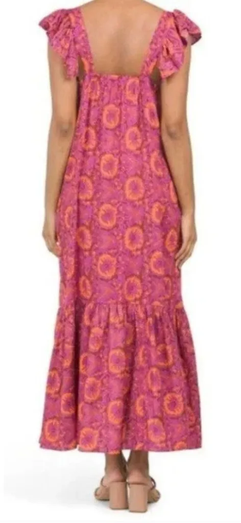 House of Harlow 1960 Jackie Boho Dress Flutter Sleeve Midi L Pink Size L - Image 2